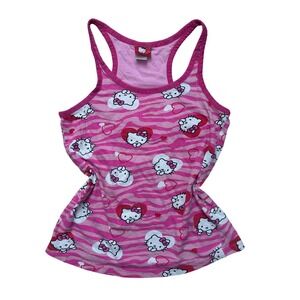 Vtg Hello Kitty Pink Zebra Print Racerback Tank Top Hearts Y2K